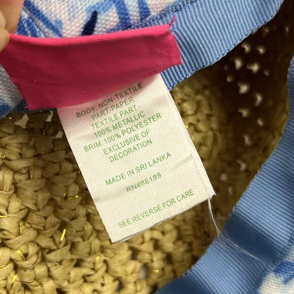 Lilly Pulitzer Beach Hat In Crew Blue Tint Sea To Sea 19” Floppy Metallic main image 5